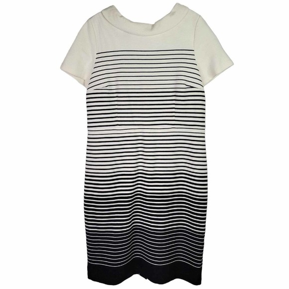 Talbots Dress Womens Size 12 Black White Stripe SS Cotton Stretch Peter Pan - Picture 3 of 7